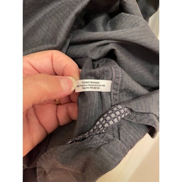 Tommy Bahama Mens Long Sleeve Button-Up Shirt Size L Grey Herringbone Pattern Wi - Picture 6 of 11